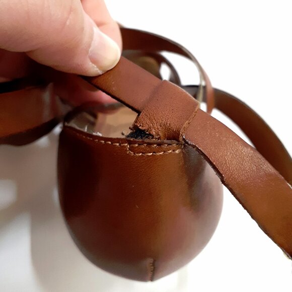 TAHARI Platform Heel Sandals with Cross Strap in Brown Tan Faux Leather - Picture 8 of 13